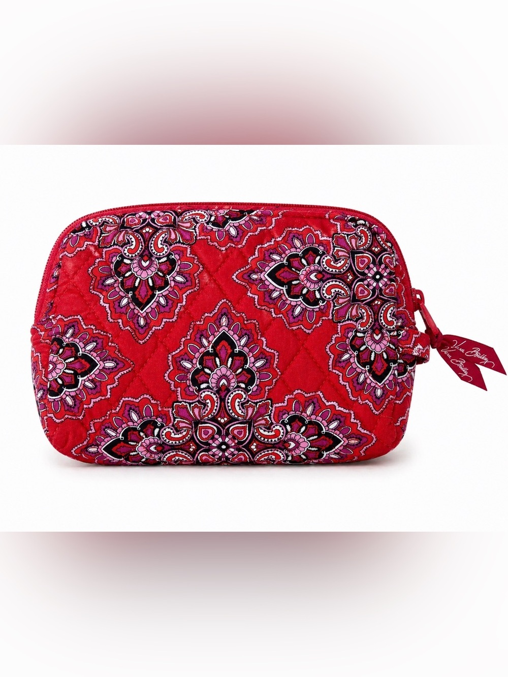 Vera Bradley Medium Cosmetic Bag Frankly Scarlet Quilted Zip Pouch NWOT
